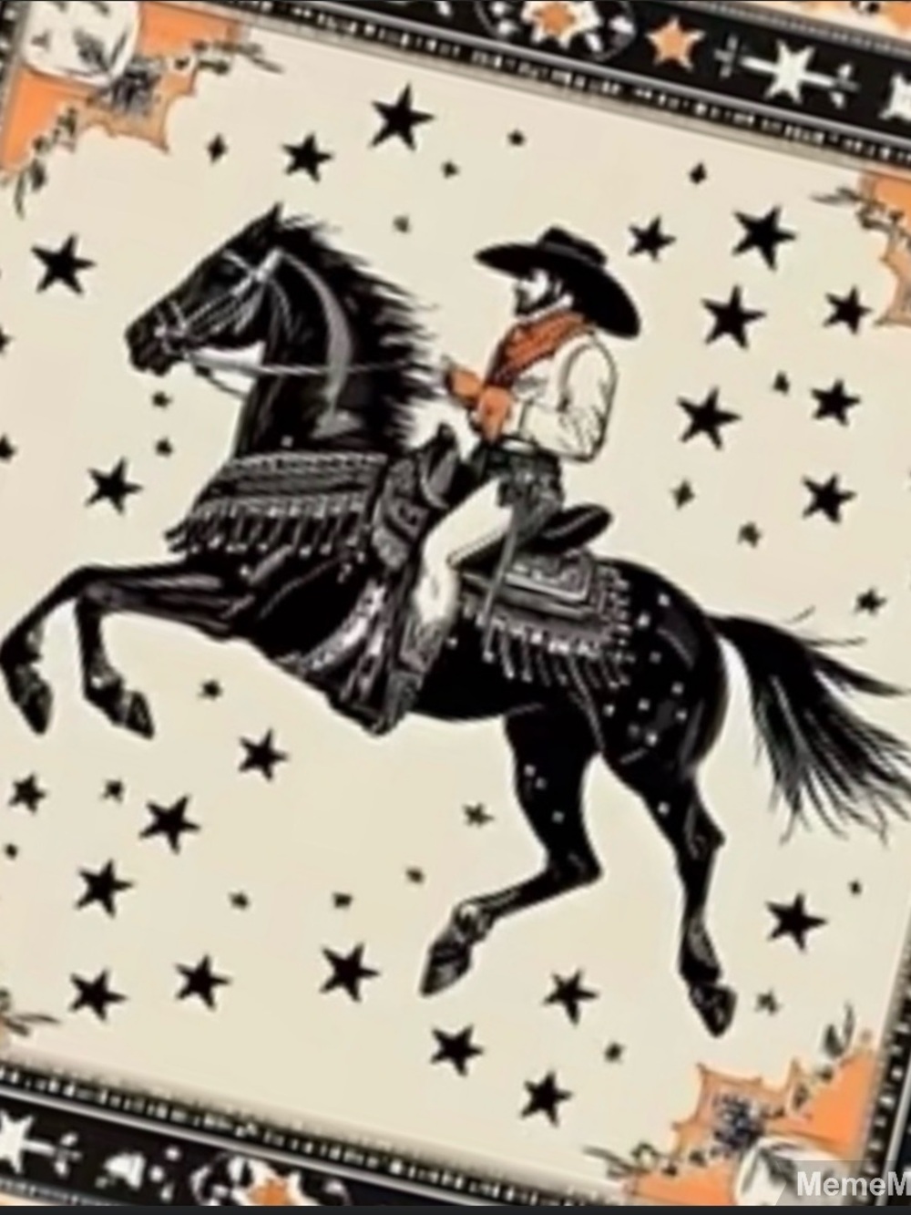 Western Cowboy Horse Bandana Scarf 27.5” Square | Star Border | Rodeo Style